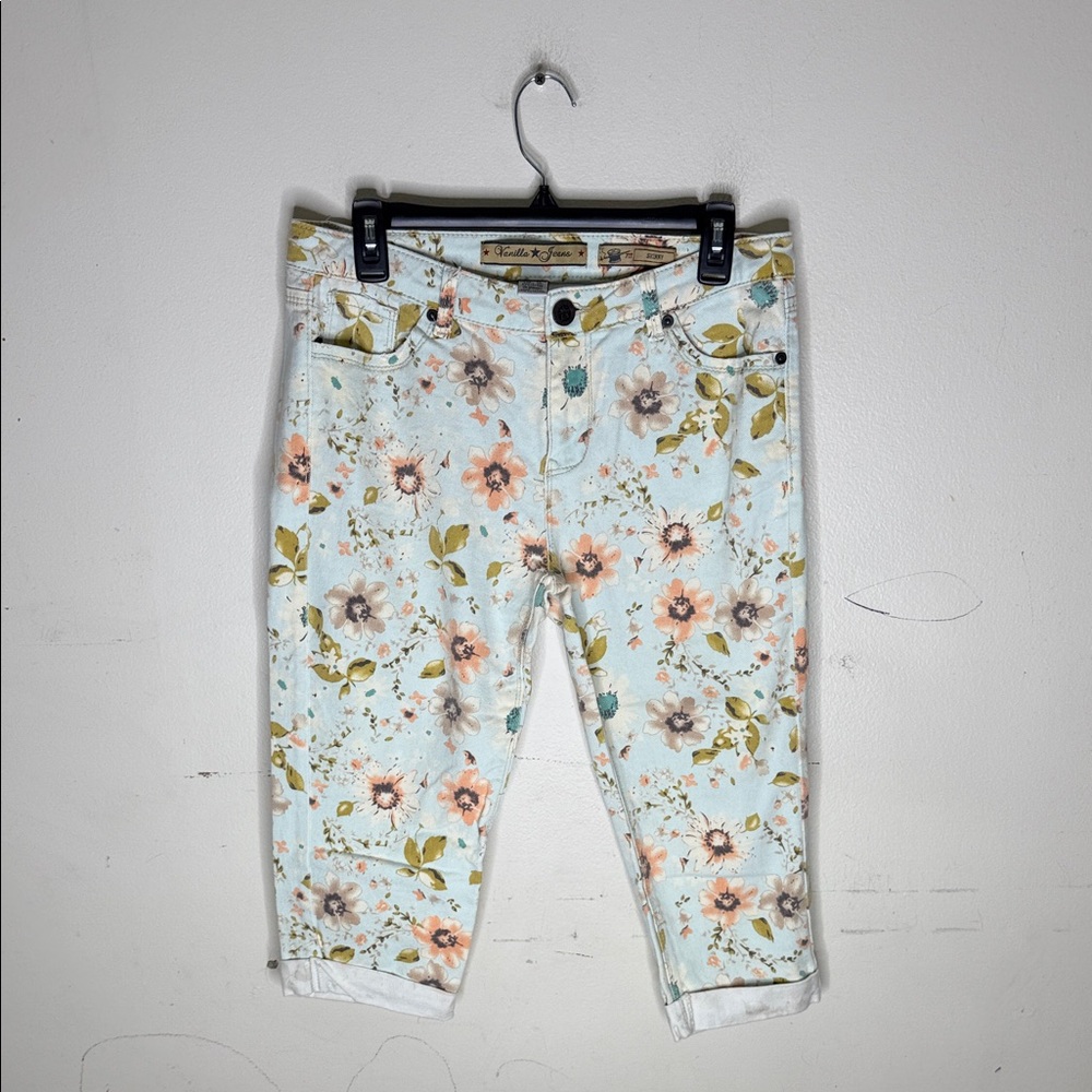 Vanilla Jeans Skinny Fit Floral Print Cropped Pants Size 10